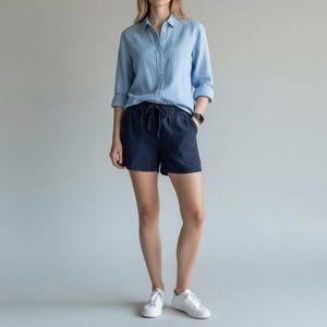 Point Sur J.Crew Navy Blue Seaside Linen Blend Elastic Drawstring Shorts Small